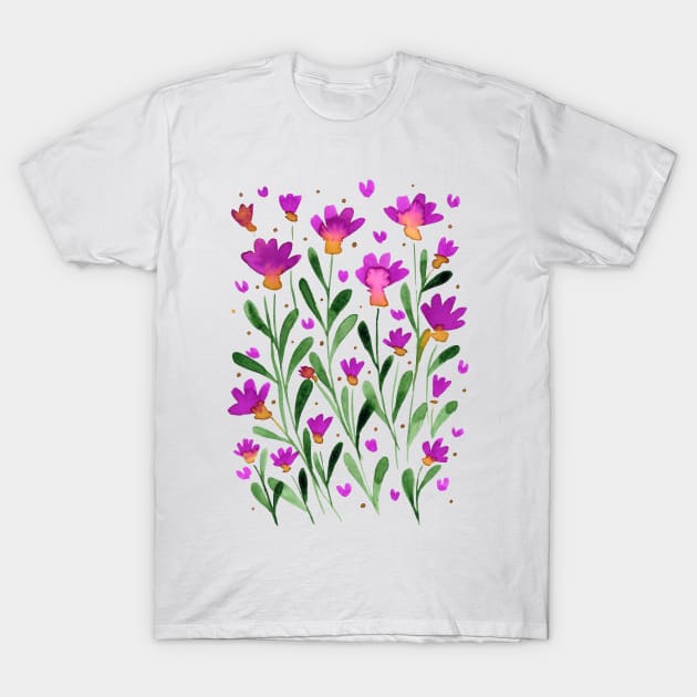 Forget me not flowers - viva magenta and green T-Shirt by wackapacka